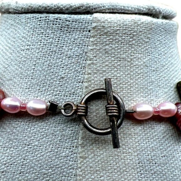 Handcrafted Unakite Pink Opal Pink Pearls & Cloisonné Beads Necklace.   B50 - Picture 13 of 16